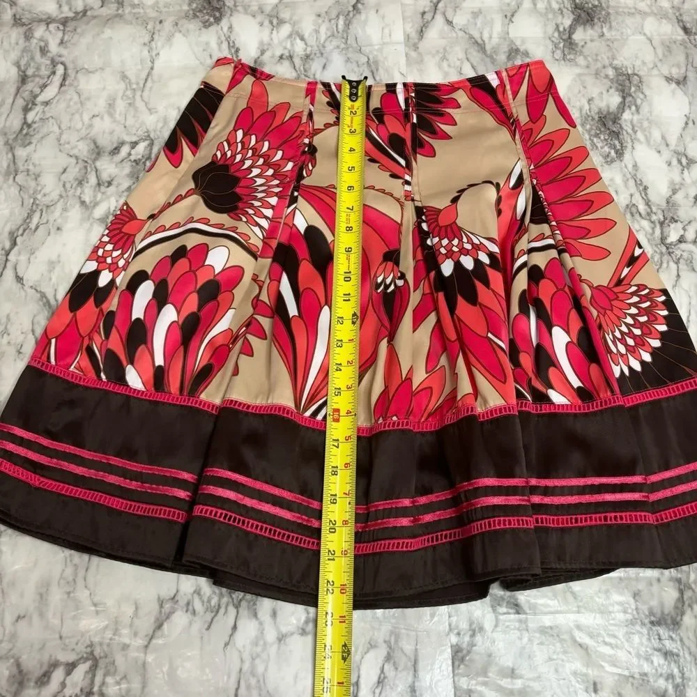 Worthington Paisley Print skirt full circle colorful pink brown size 8 retro